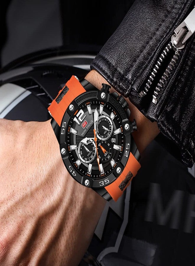 MF MINI FOCUS Men Watch, Chronograph Waterproof Sport Analog Quartz Watches Silicon Strap Fashion Wristwatch for Men, J-orange, 6.5 UK, fashion watches - Image 4