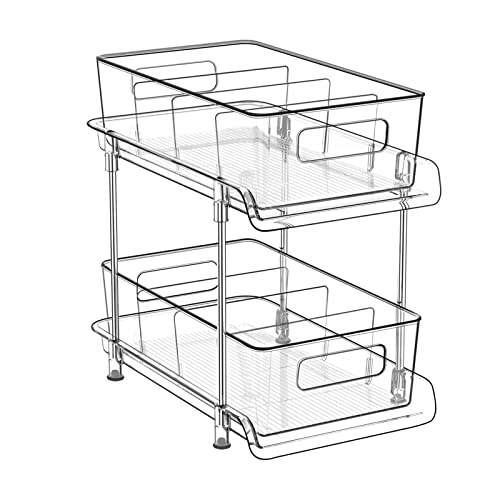 HIHEGD 2 Tier Bathroom Storage With Dividers Clear Under Sink Pull Out Organizer for Kitchen Pantry Medicine Cabinet - Image 1