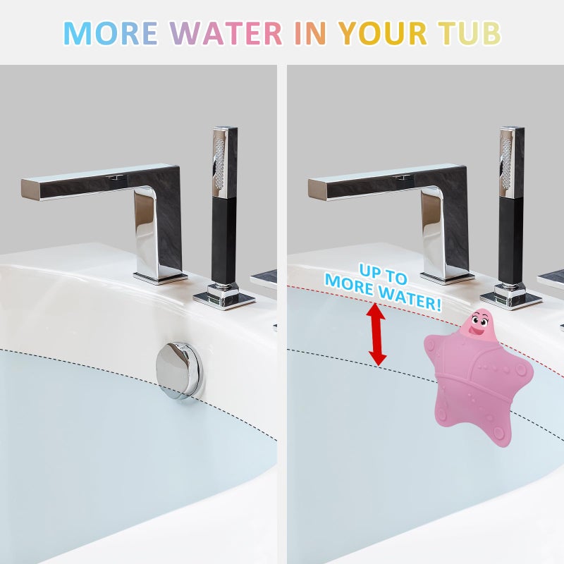 ddLUCK Bathtub Overflow Drain Cover, Silicone Tub Overflow Drain Cover, Soak Bathtub Drain Cover Stopper with Suction Cups, Cute Bathroom Spa Accessories Adds Inches of Water for Deeper Bath (Pink) - Image 2