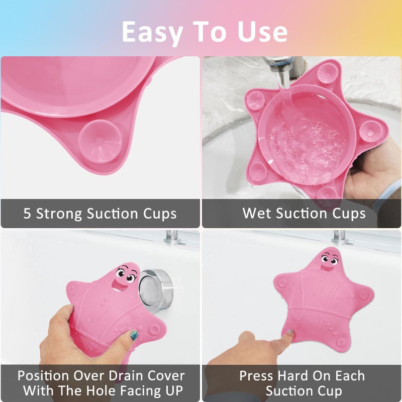 ddLUCK Bathtub Overflow Drain Cover, Silicone Tub Overflow Drain Cover, Soak Bathtub Drain Cover Stopper with Suction Cups, Cute Bathroom Spa Accessories Adds Inches of Water for Deeper Bath (Pink) - Image 3