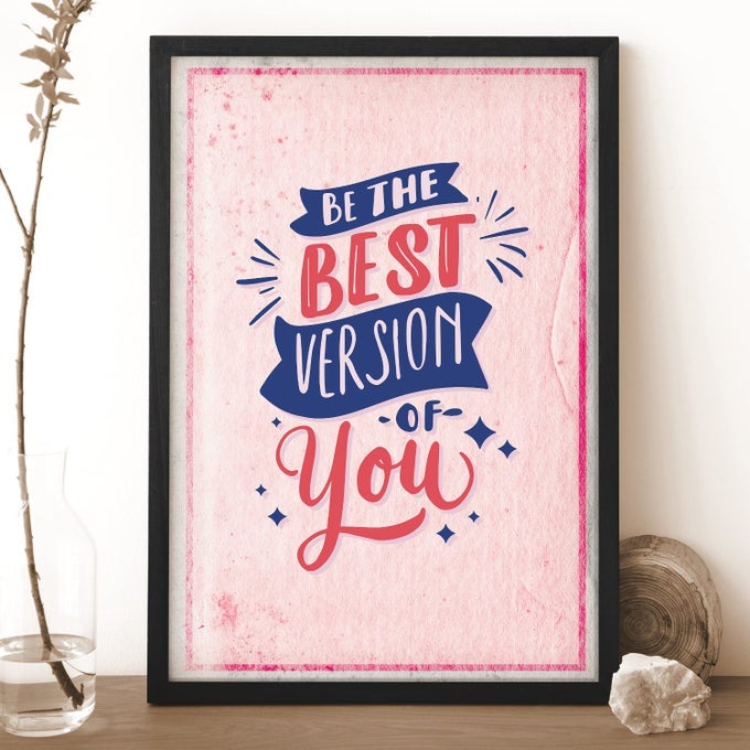 RITWIKAS ABSTRACT WALL ART OF BE THE BEST VERSION QUOTE WITH FRAME FOR HOME AND OFFICE DECOR 95 INCH X 135 INCH MULTI COLORED DIGITAL PAINTING