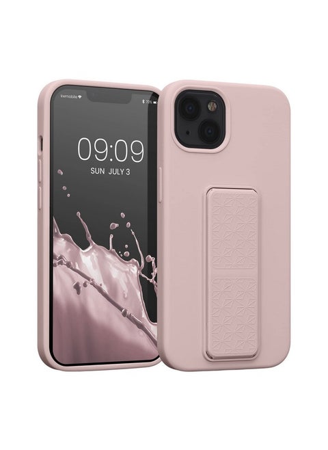 kwmobile Case Compatible with Apple iPhone 13 - Case with Hand Strap and Stand Soft TPU Silicone Coating - Dusty Pink