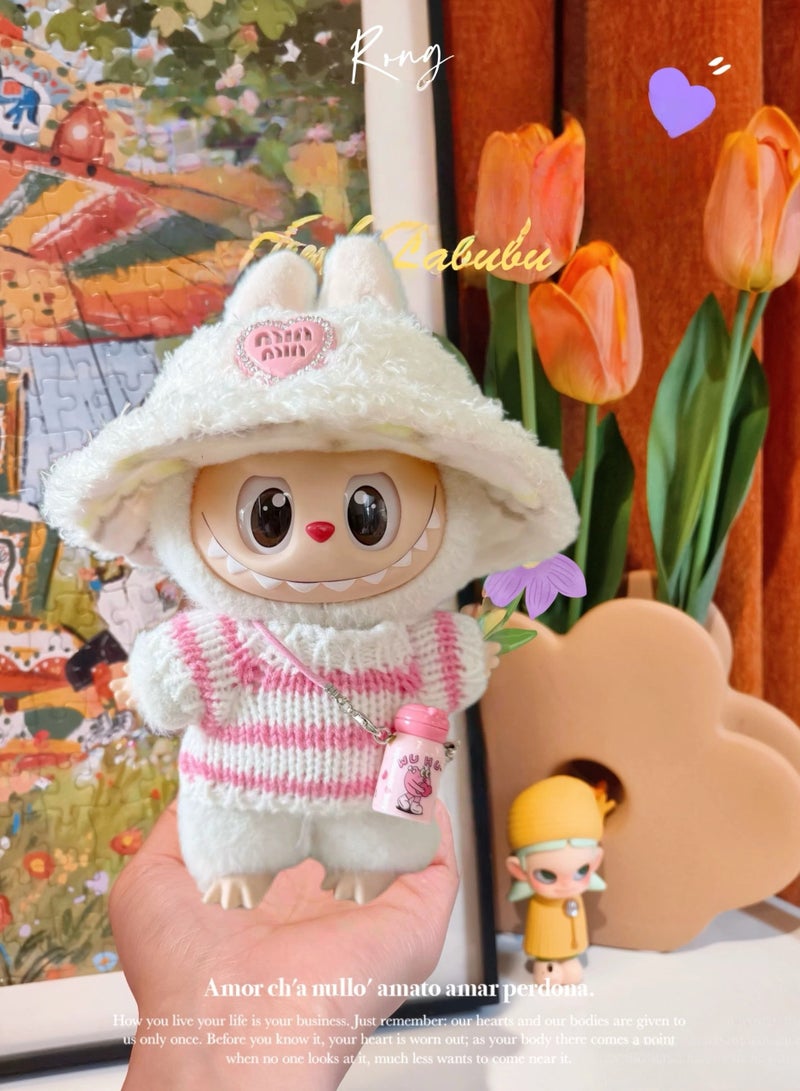 CUNUUDOOL Luxury Chic Clothes Set & Outfit Set For 17cm Dolls, Labubu Clothes ,Include:Plush Hat,Striped Knitwear, Water Bottle Pendant Accessories.Interchangeable Clothing For 1/2/3, Generation. - Image 3