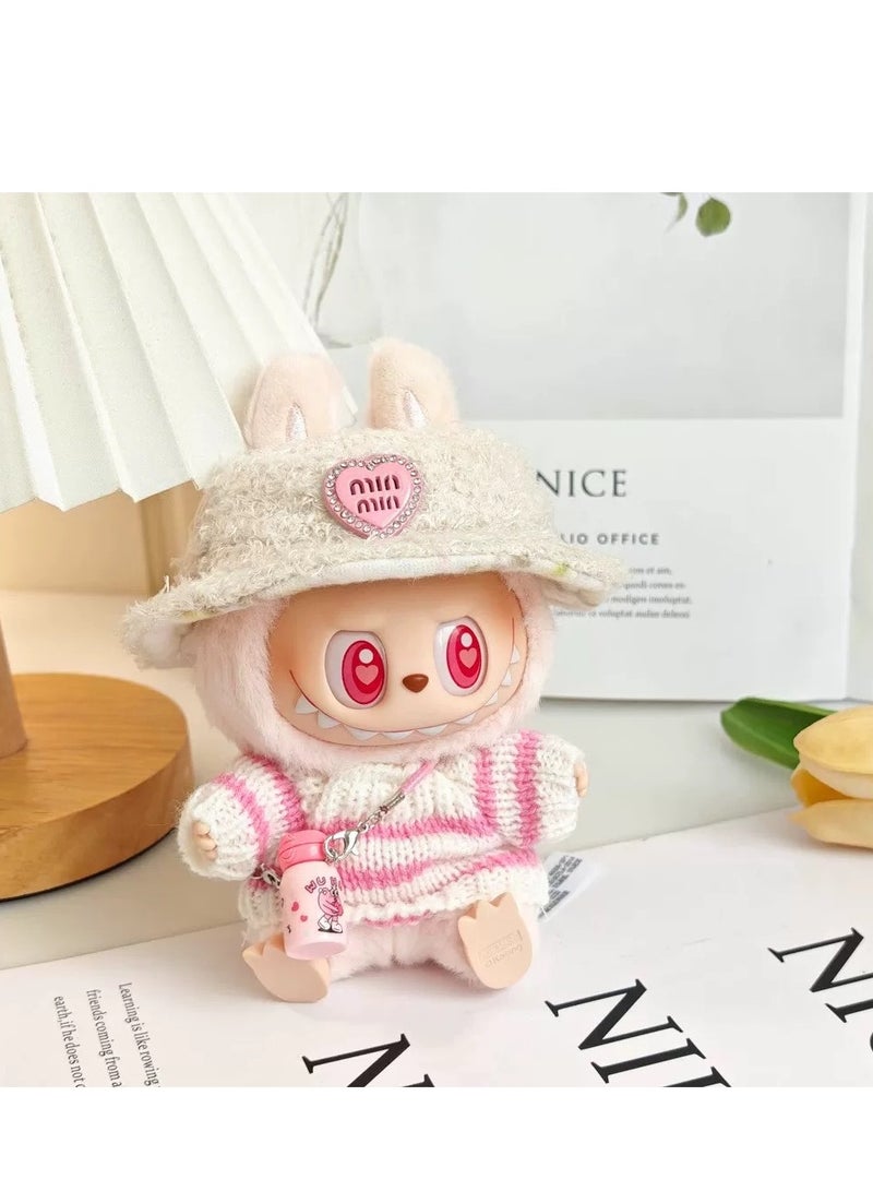 CUNUUDOOL Luxury Chic Clothes Set & Outfit Set For 17cm Dolls, Labubu Clothes ,Include:Plush Hat,Striped Knitwear, Water Bottle Pendant Accessories.Interchangeable Clothing For 1/2/3, Generation. - Image 4