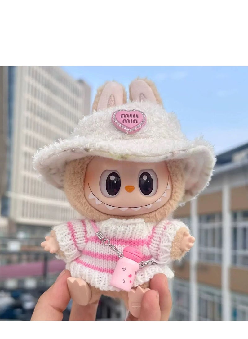 CUNUUDOOL Luxury Chic Clothes Set & Outfit Set For 17cm Dolls, Labubu Clothes ,Include:Plush Hat,Striped Knitwear, Water Bottle Pendant Accessories.Interchangeable Clothing For 1/2/3, Generation. - Image 5
