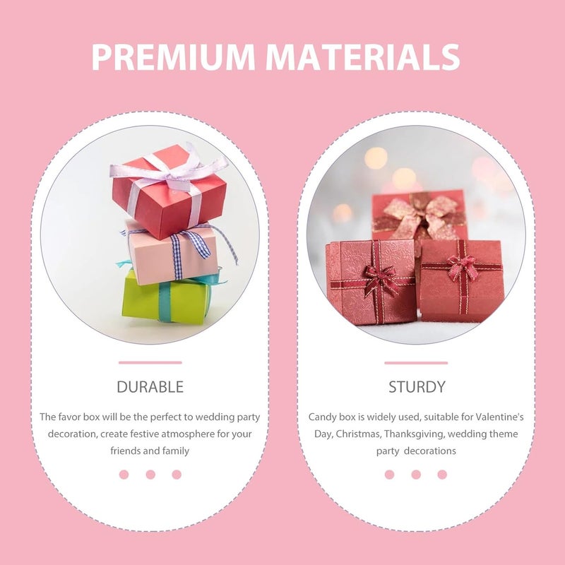 HAKIDZEL Kraft Paper Candy Boxes 50pcs Small Square Paper Candy Wrapping Boxes with Pink Ribbon for Party Favors Wedding and Birthday Packaging - Image 4