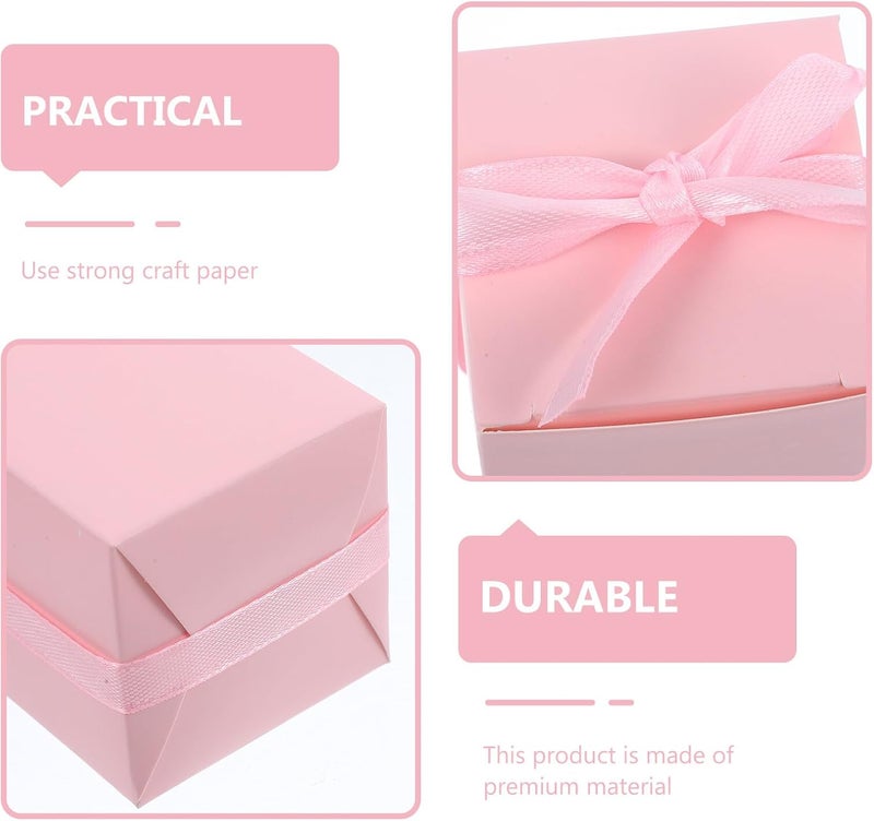 HAKIDZEL Kraft Paper Candy Boxes 50pcs Small Square Paper Candy Wrapping Boxes with Pink Ribbon for Party Favors Wedding and Birthday Packaging - Image 3