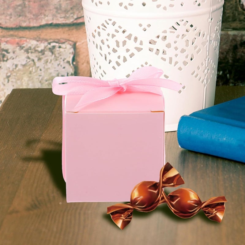 HAKIDZEL Kraft Paper Candy Boxes 50pcs Small Square Paper Candy Wrapping Boxes with Pink Ribbon for Party Favors Wedding and Birthday Packaging - Image 5