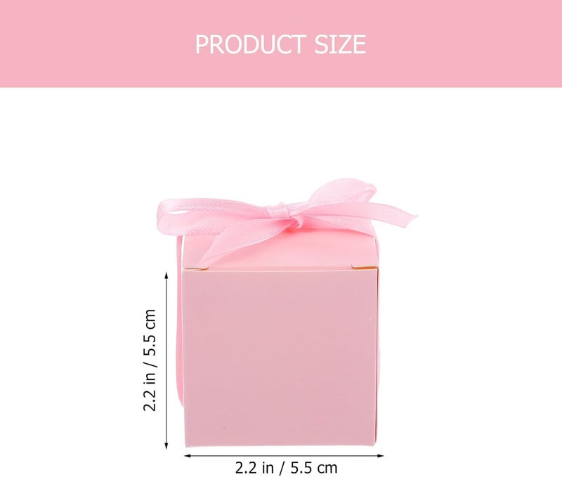 HAKIDZEL Kraft Paper Candy Boxes 50pcs Small Square Paper Candy Wrapping Boxes with Pink Ribbon for Party Favors Wedding and Birthday Packaging - Image 2