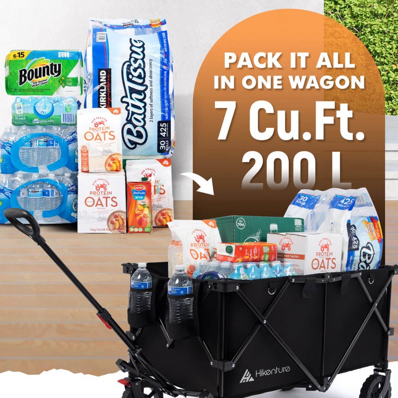 Hikenture Collapsible Wagon 330LBS Capacity, 200L Extra Large Wagons Carts Foldable, Heavy Duty Folding Wagons with All-Terrain Wheels, Utility Beach Cart for Outdoor Garden, Black - Image 2