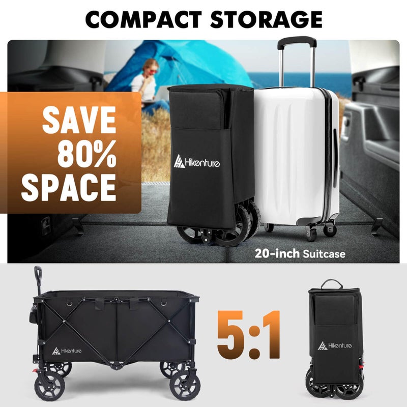 Hikenture Collapsible Wagon 330LBS Capacity, 200L Extra Large Wagons Carts Foldable, Heavy Duty Folding Wagons with All-Terrain Wheels, Utility Beach Cart for Outdoor Garden, Black - Image 4