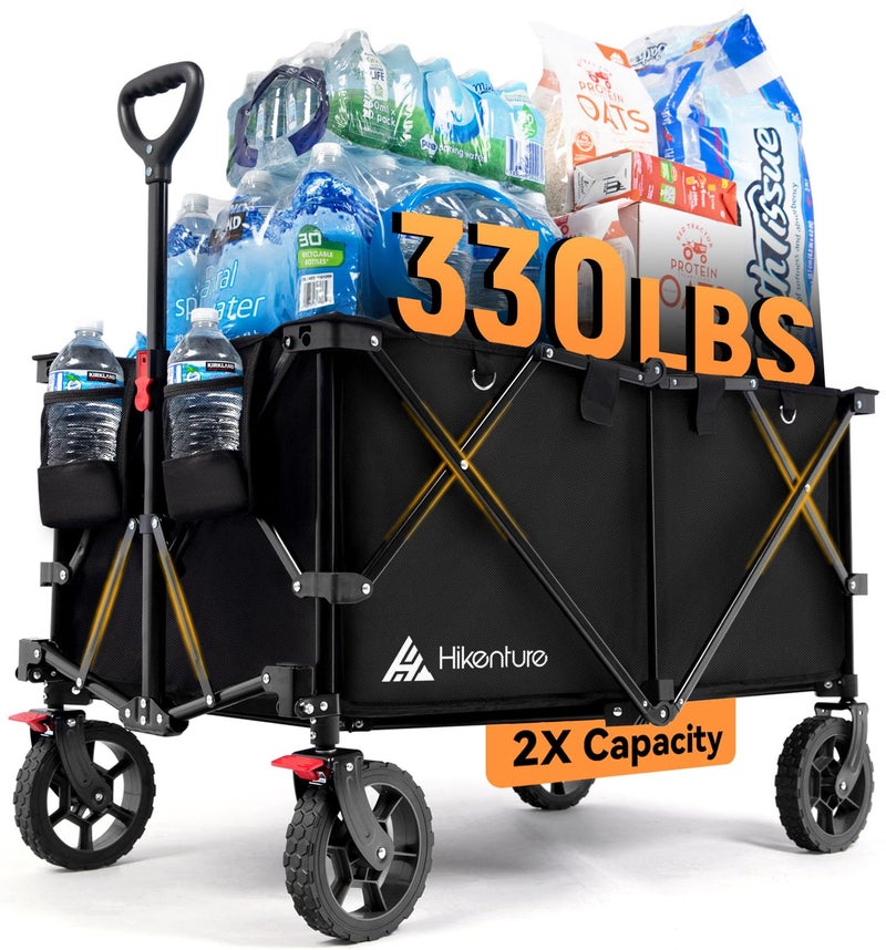 Hikenture Collapsible Wagon 330LBS Capacity, 200L Extra Large Wagons Carts Foldable, Heavy Duty Folding Wagons with All-Terrain Wheels, Utility Beach Cart for Outdoor Garden, Black - Image 1