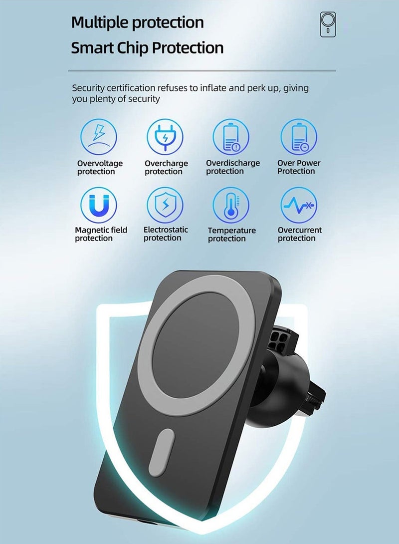 Coconut Magsafe Wireless Car Charger, 15W Fast Charging Magnetic Charger, Car Mobile Phone Holder That Can Be Installed on the Air Outlet for Wireless Charging, Suitable for Xiaomi iPhone Huawei Samsung - Image 3