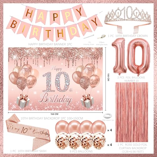 jenlion 10th Birthday Decorations for GirlsBannerBackdrop its my 10th Birthday Sash Sweet Rhinestone Tiara CrownBalloons - Image 5