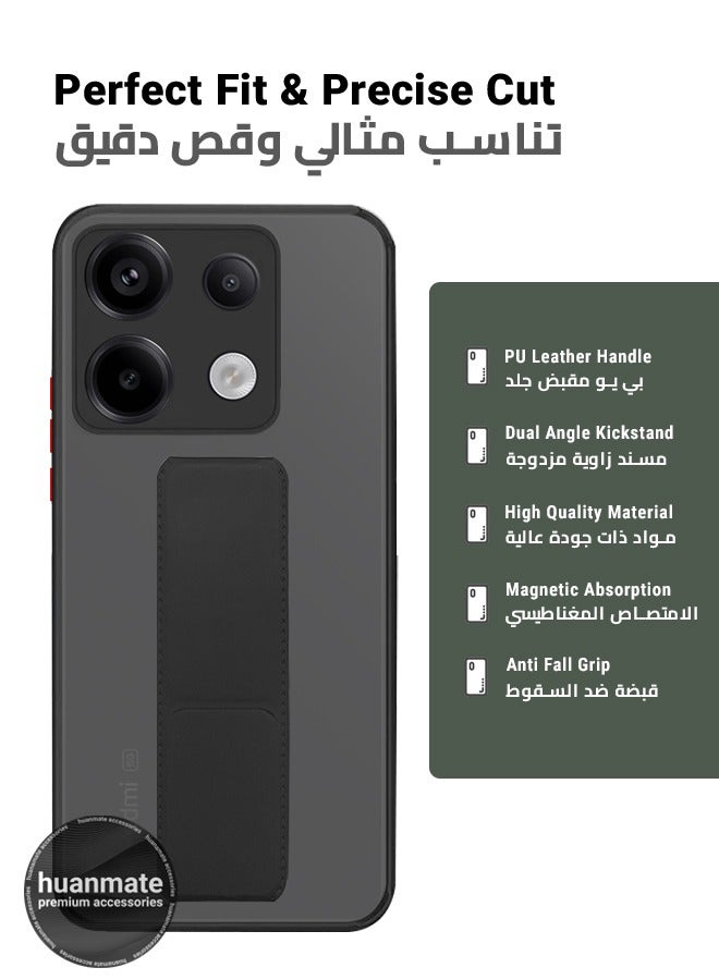 هووانميت حافظة لهاتف شاومي ريدمي نوت 13 برو 5 جي، حافظة مغناطيسية ممتازة مع حامل مقبض يدوي ومسند - غطاء أنيق وعملي لقبضة معززة وراحة مطلقة وتجربة مشاهدة بدون استخدام اليدين - أسود - Image 2