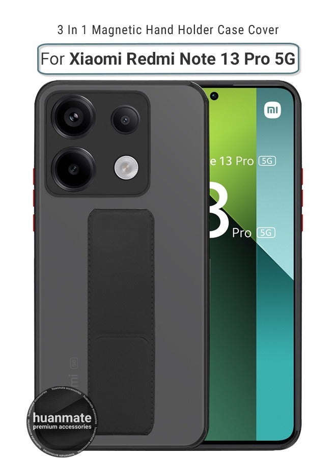 هووانميت حافظة لهاتف شاومي ريدمي نوت 13 برو 5 جي، حافظة مغناطيسية ممتازة مع حامل مقبض يدوي ومسند - غطاء أنيق وعملي لقبضة معززة وراحة مطلقة وتجربة مشاهدة بدون استخدام اليدين - أسود - Image 1