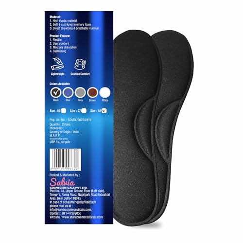 Footvital Memory Foam Shoe Insoles for Men and Women | Soft Cushioned Inserts for Long Standing and Walking | Supports Heel and Arch | Shock Absorbing | Moisture Absorbing | Lightweight Washable Insoles for All Shoes | 1 Pair | Black | Size 8 - Image 2
