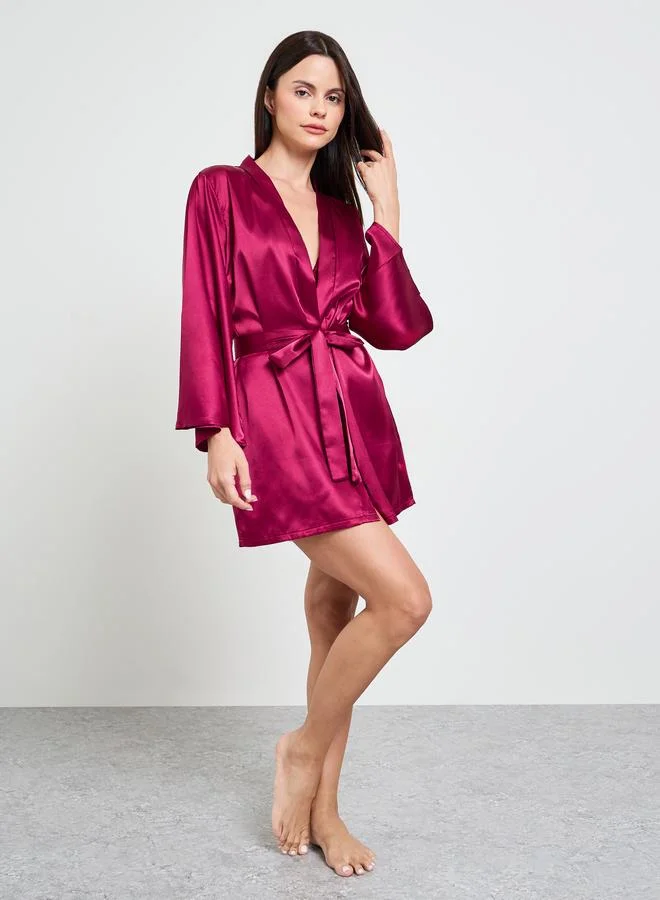 Take Two Burgundy Pack Of 3 - Lace Bralette, Shorts And Robe