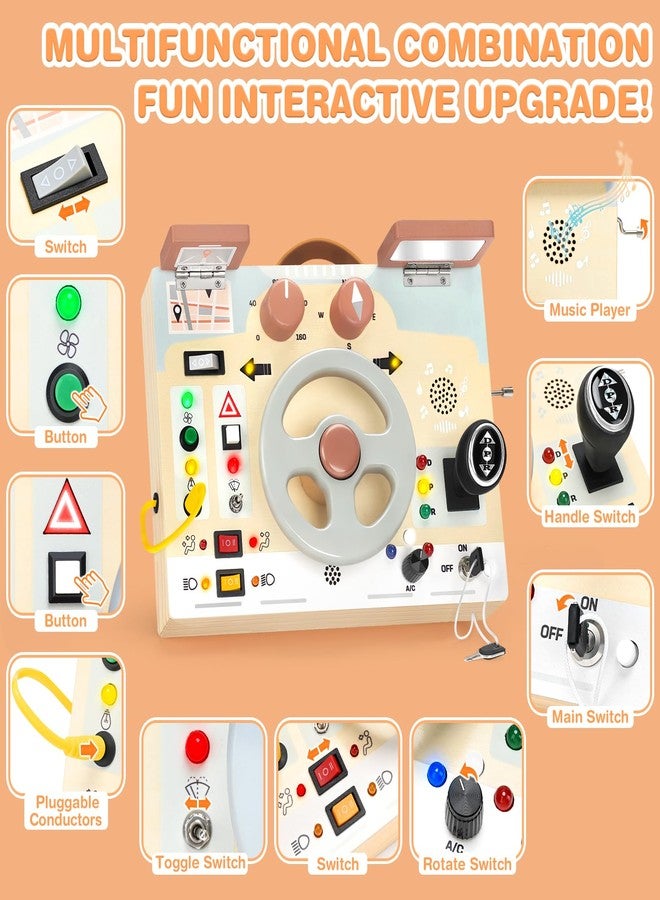Joyreal Montessori Toddler Busy Board - Montessori Toys for 1 2 3 Years Old, Wooden Sensory Board with LED Lights, Steering Wheel, Music Player, Travel Toys for 1+ Year Old Boy & Girl Birthday Gift - Image 2