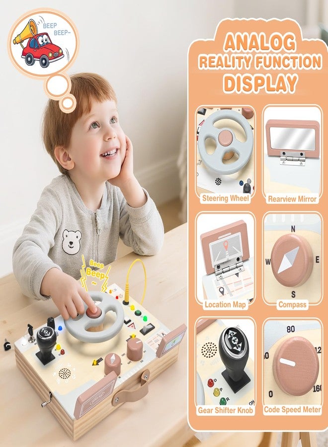 Joyreal Montessori Toddler Busy Board - Montessori Toys for 1 2 3 Years Old, Wooden Sensory Board with LED Lights, Steering Wheel, Music Player, Travel Toys for 1+ Year Old Boy & Girl Birthday Gift - Image 3