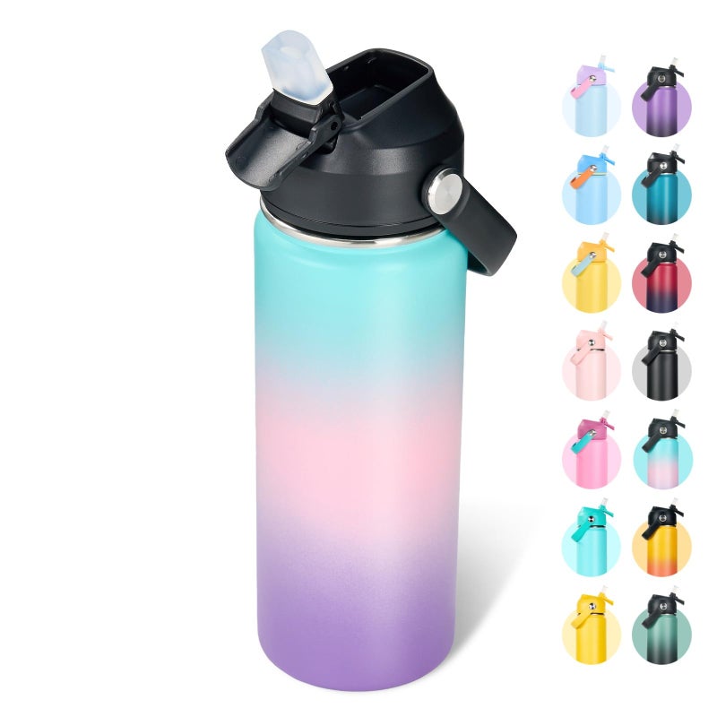Fijinhom 18oz Insulated Stainless Steel Water Bottle, Wide Mouth Double Wall Vacuum, Silicone Straw, Sweat & Leak Proof, BPA Free Insulated Water Flask for Travel, Keep Cold 24h Hot 12h, Pink - Image 1