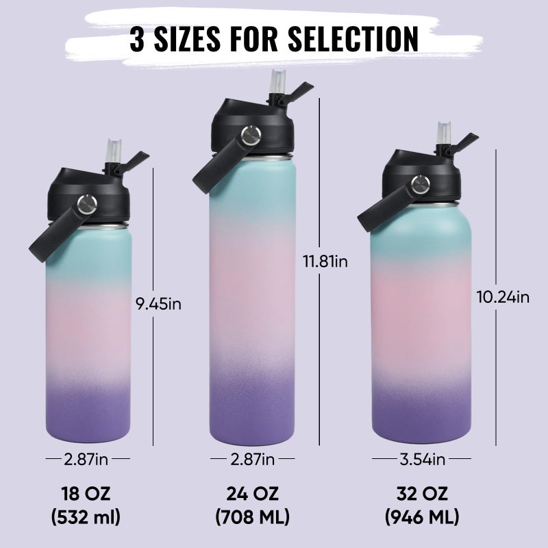 Fijinhom 18oz Insulated Stainless Steel Water Bottle, Wide Mouth Double Wall Vacuum, Silicone Straw, Sweat & Leak Proof, BPA Free Insulated Water Flask for Travel, Keep Cold 24h Hot 12h, Pink - Image 2