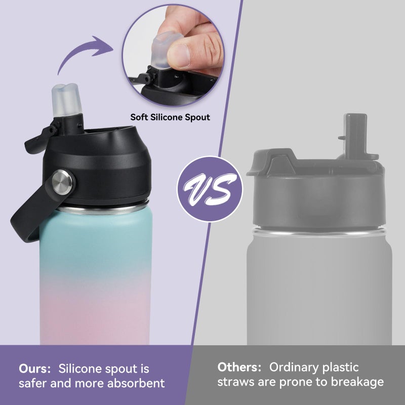Fijinhom 18oz Insulated Stainless Steel Water Bottle, Wide Mouth Double Wall Vacuum, Silicone Straw, Sweat & Leak Proof, BPA Free Insulated Water Flask for Travel, Keep Cold 24h Hot 12h, Pink - Image 5