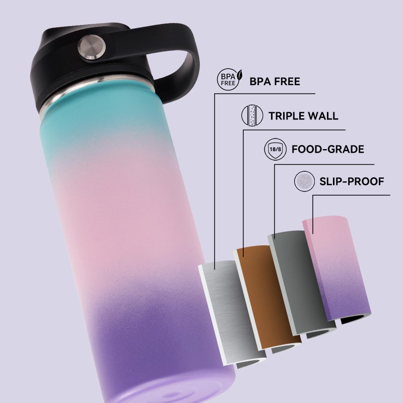 Fijinhom 18oz Insulated Stainless Steel Water Bottle, Wide Mouth Double Wall Vacuum, Silicone Straw, Sweat & Leak Proof, BPA Free Insulated Water Flask for Travel, Keep Cold 24h Hot 12h, Pink - Image 4