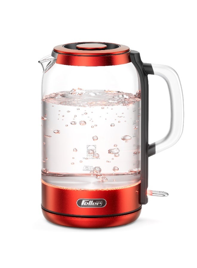 Feller Germany EK730 Electric Kettle, 1.7L German Schott Glass, 2200W Fast Boil, Strix Control, BPA Free (Red) - Image 1