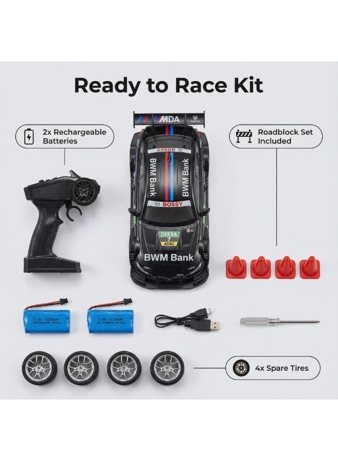 LBMT سيارة تحكم عن بعد 1:16 مع بطاريتين قابلتين لإعادة الشحن، سيارة RC Drift 2.4 جيجا هرتز 4WD 20 كم/ساعة عالية السرعة مع مصابيح LED وإطارات الانجراف، لعبة سباق RC للبالغين الأولاد والبنات والأطفال (أسود) - Image 2