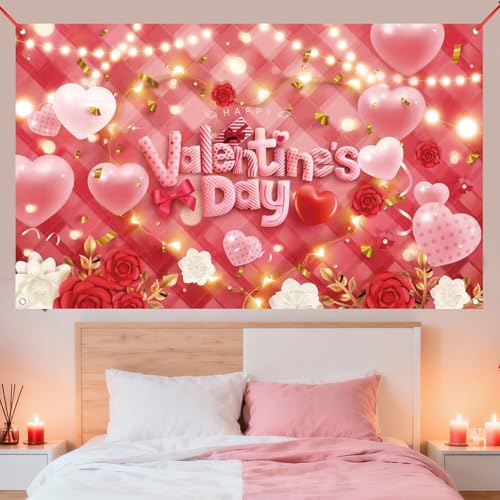 Zeptrix Happy Valentines Day Banner Valentines Day Backdrop for Photography Valentine's Party Decorations Valentine Birthday Indoor Outdoor Holiday Background Home Wall Garage Door Party Supplies 71x43 Inch - Image 4