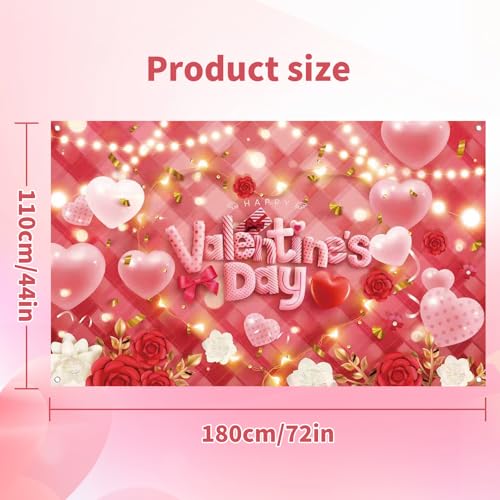 Zeptrix Happy Valentines Day Banner Valentines Day Backdrop for Photography Valentine's Party Decorations Valentine Birthday Indoor Outdoor Holiday Background Home Wall Garage Door Party Supplies 71x43 Inch - Image 2