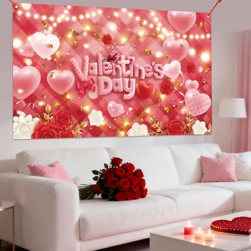 Zeptrix Happy Valentines Day Banner Valentines Day Backdrop for Photography Valentine's Party Decorations Valentine Birthday Indoor Outdoor Holiday Background Home Wall Garage Door Party Supplies 71x43 Inch - Image 5