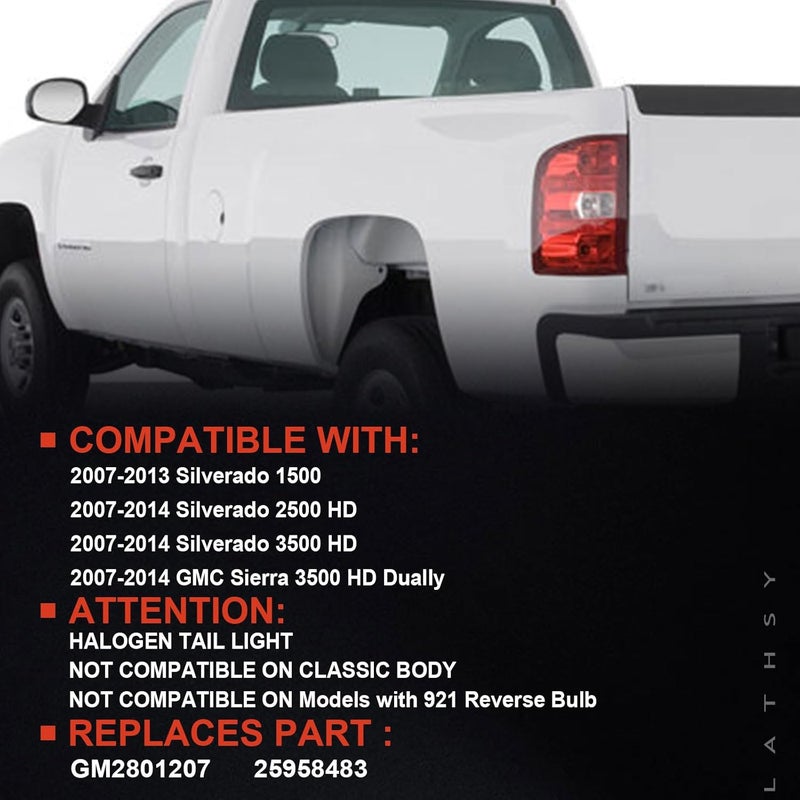 Lathsy Tail Light Assembly for 2007-2013 Chevy Silverado & GMC Sierra (Left Driver Side, Red Border) - Image 2
