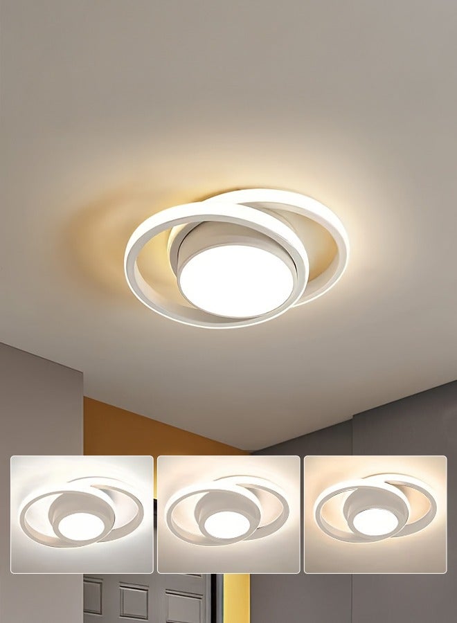 XiuWoo Small Modern 3-Color Lighting LED Ceiling Light,2 Rings Metal Construction Creative Design Ceiling Lamp Indoor Lighting Fixtures for Hallway Living Room Bedroom Kitchen Office,White - Image 1