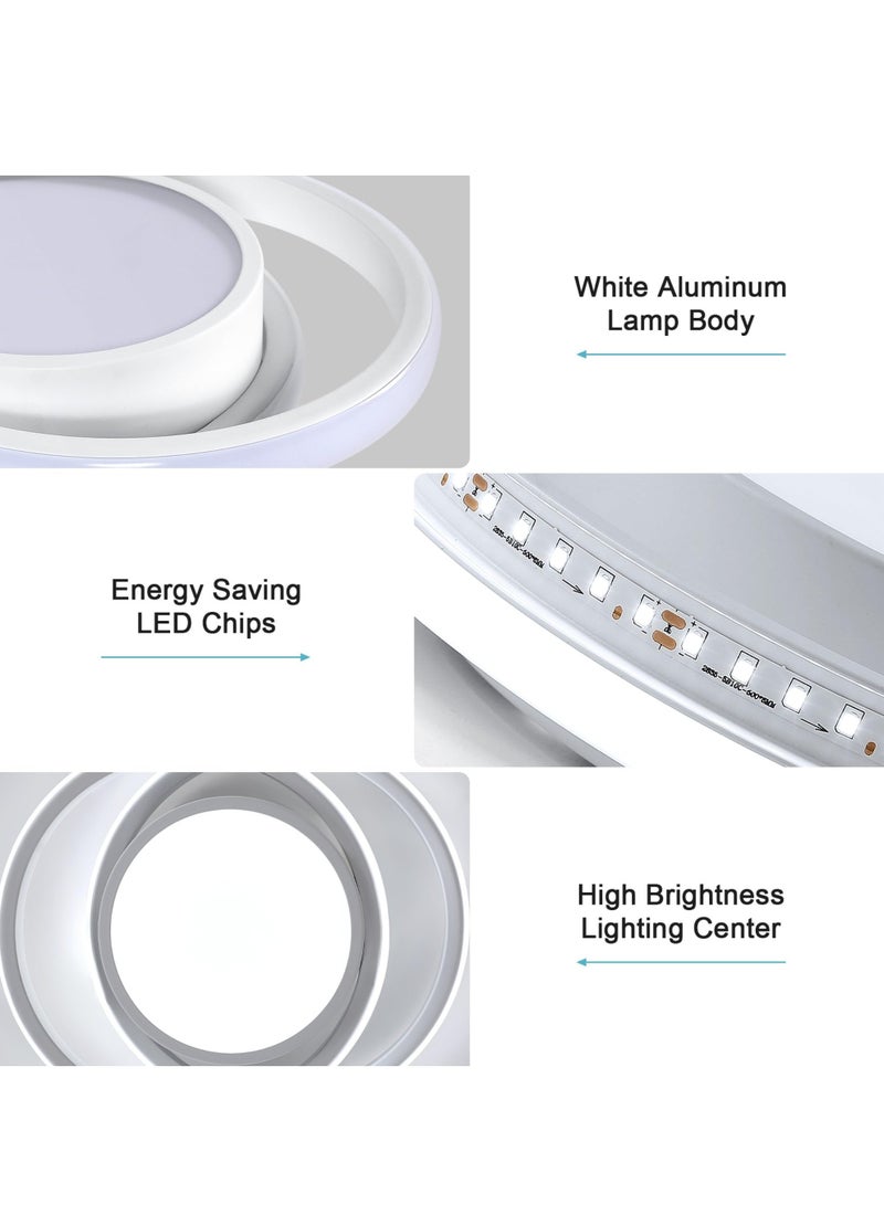 XiuWoo Small Modern 3-Color Lighting LED Ceiling Light,2 Rings Metal Construction Creative Design Ceiling Lamp Indoor Lighting Fixtures for Hallway Living Room Bedroom Kitchen Office,White - Image 3