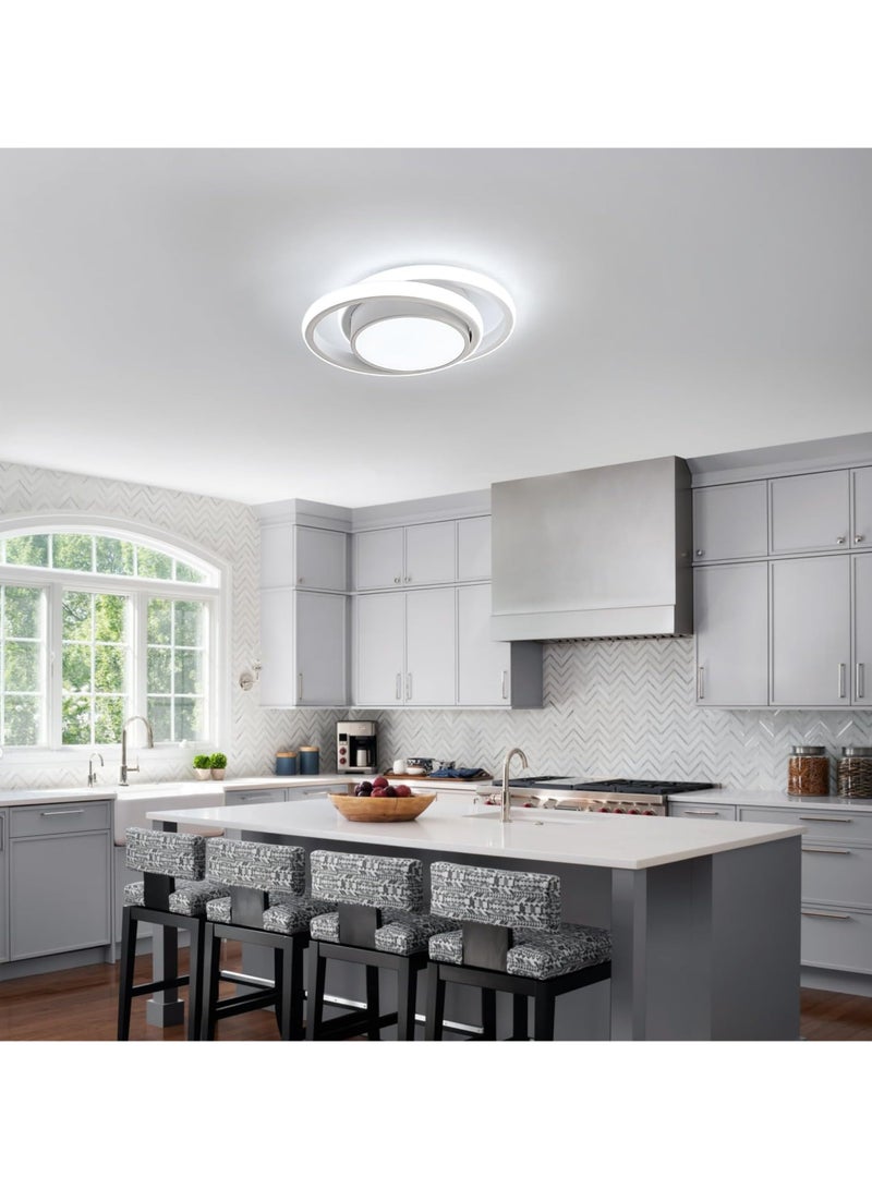XiuWoo Small Modern 3-Color Lighting LED Ceiling Light,2 Rings Metal Construction Creative Design Ceiling Lamp Indoor Lighting Fixtures for Hallway Living Room Bedroom Kitchen Office,White - Image 5