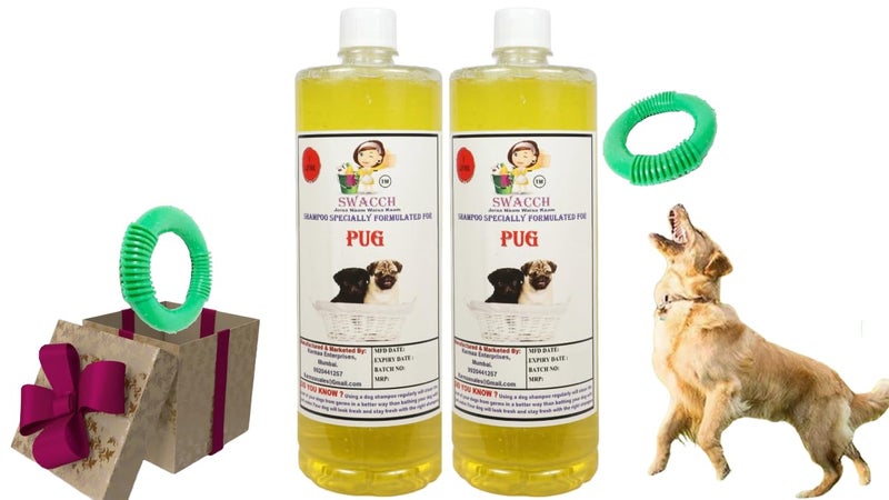 swacch Shampoo | Puppy Safe Shampoo | PH Balanced | Pug Dog Shampoo 1 Litre Pack of 2 Lemon + | O PVC Ring Rubber Chew Toy | Teething Chew Toy I Dental Teething I Durable I Combo Pack - Image 1