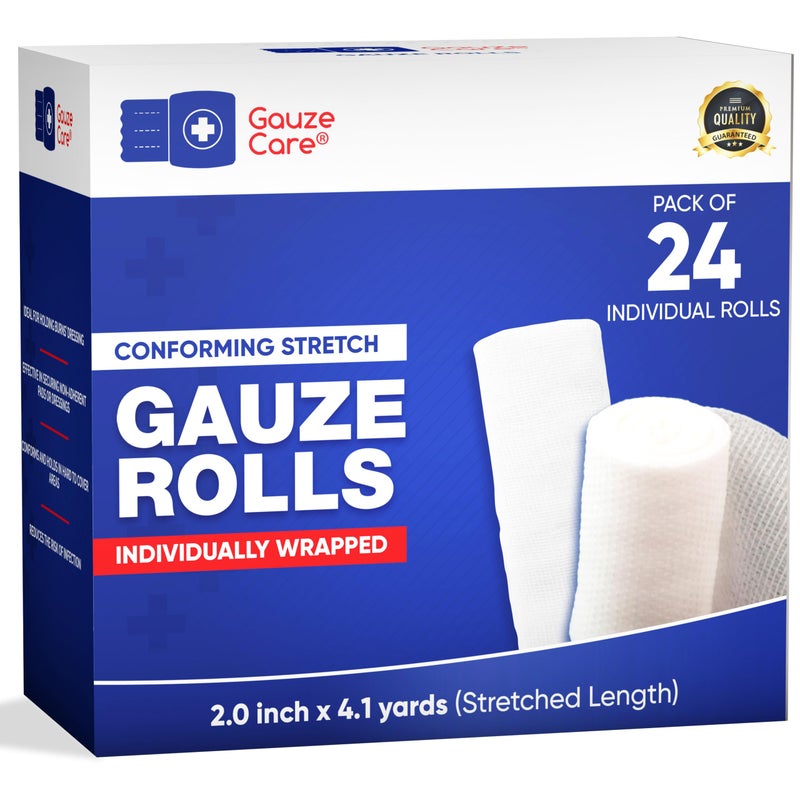Gauze Care Gauze Rolls 2 inch Pack of 24 â€“ Premium Quality Lint and Latex-Free Rolled Gauze 2 inches x 4.1 Yards - Conforming Stretch Bandages Designed for Effective Wound Care & Comfort - Image 1