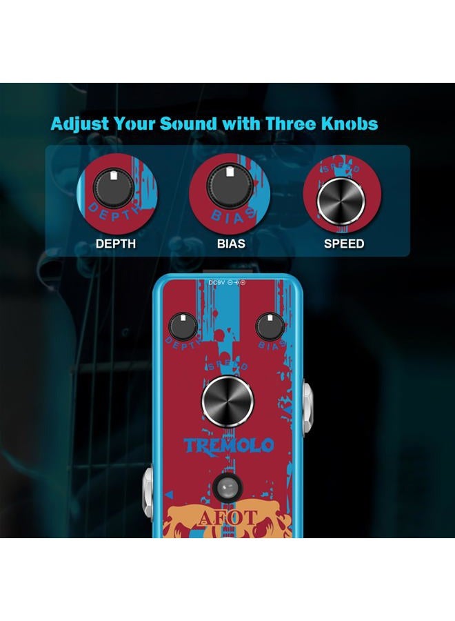 AFOT Classic Tremolo Guitar Effects Pedal for Electric Guitar and Bass - Analog Photoelectric Tremolo With True Bypass, Mini Size - Image 3