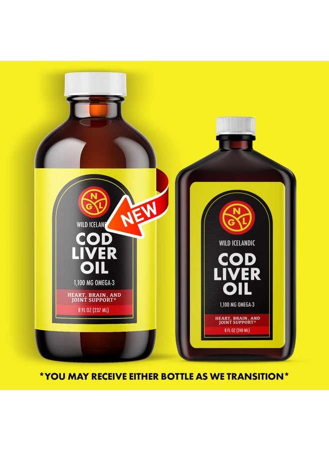 NGL - Pure Cod Liver Oil Wild Icelandic 1100 Mg Omega3 + Natural Vitamin A & D Heart And Brain Health Joint Support 8 Fl Oz - Image 1