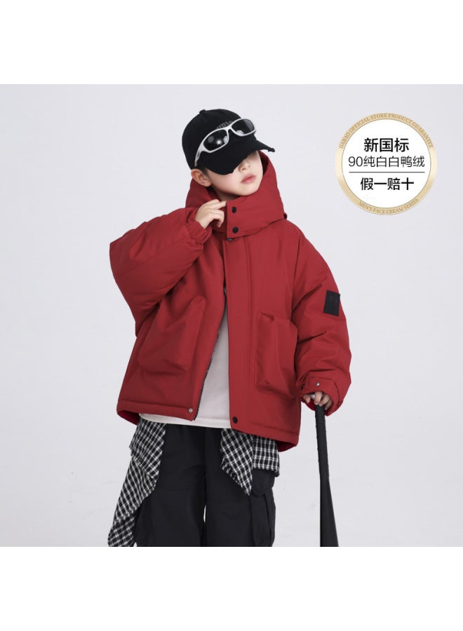 Boys' Winter Clothing Red New Year's Jacket Workwear Down Jacket  New Children's Winter Cold-proof Thickened Coat