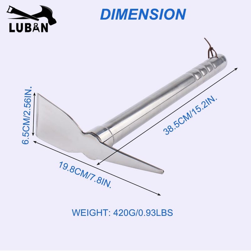 LUBAN Stainless Steel Garden Hoe Pick 15-inch Length Lightweight Weather Resistant Metal Multipurpose Hand Tool for Gardening Cultivator Weeding Seeding Turning Soil - Image 2