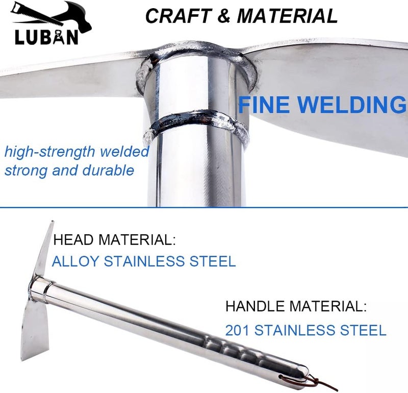 LUBAN Stainless Steel Garden Hoe Pick 15-inch Length Lightweight Weather Resistant Metal Multipurpose Hand Tool for Gardening Cultivator Weeding Seeding Turning Soil - Image 3