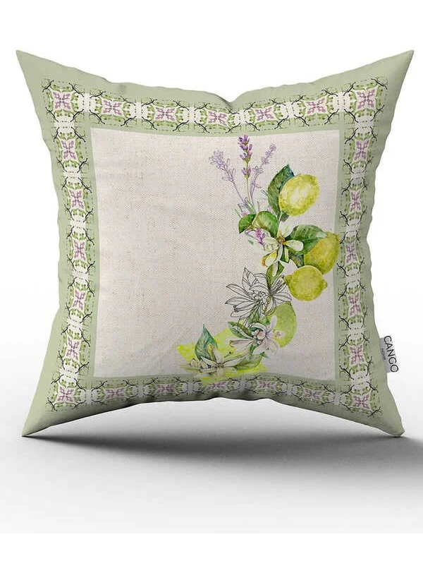 Cango Home Double Sided Green Cream Decorative Lemon Patterned Digital Printed Throw Pillow Cover CGH1083