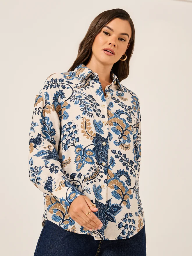 Styli Styli Oversized Paisley Print Spread Collar Shirt