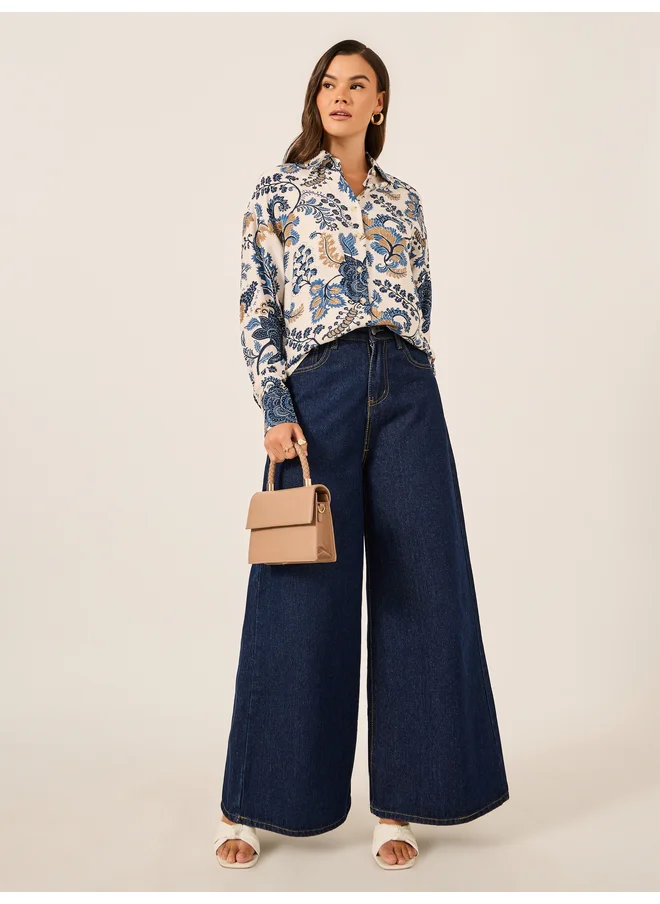 ستايلي Styli Oversized Paisley Print Spread Collar Shirt