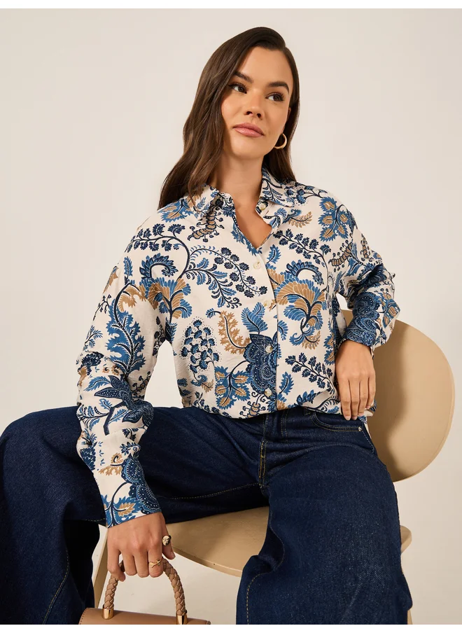 ستايلي Styli Oversized Paisley Print Spread Collar Shirt