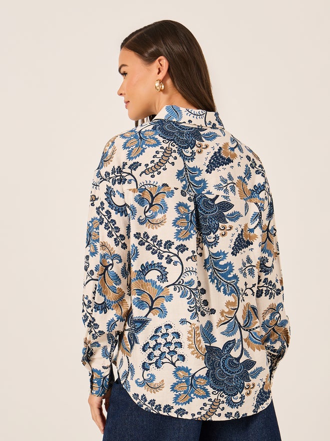 ستايلي قميص بياقة عريضة بطبعة بيزلي فضفاض - Image 5