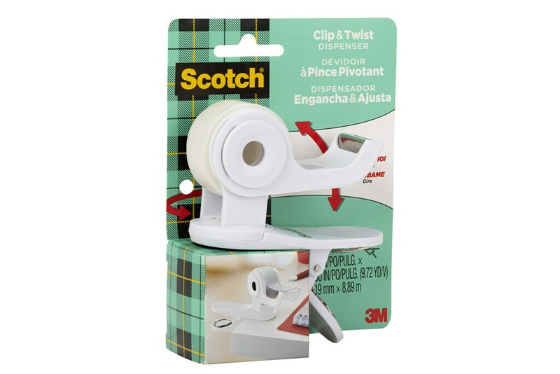 Scotch Desktop Tape Dispenser, White, Great for Gift Wrapping, 1 Dispenser (C19-CLIP-W-CCW) - Image 3